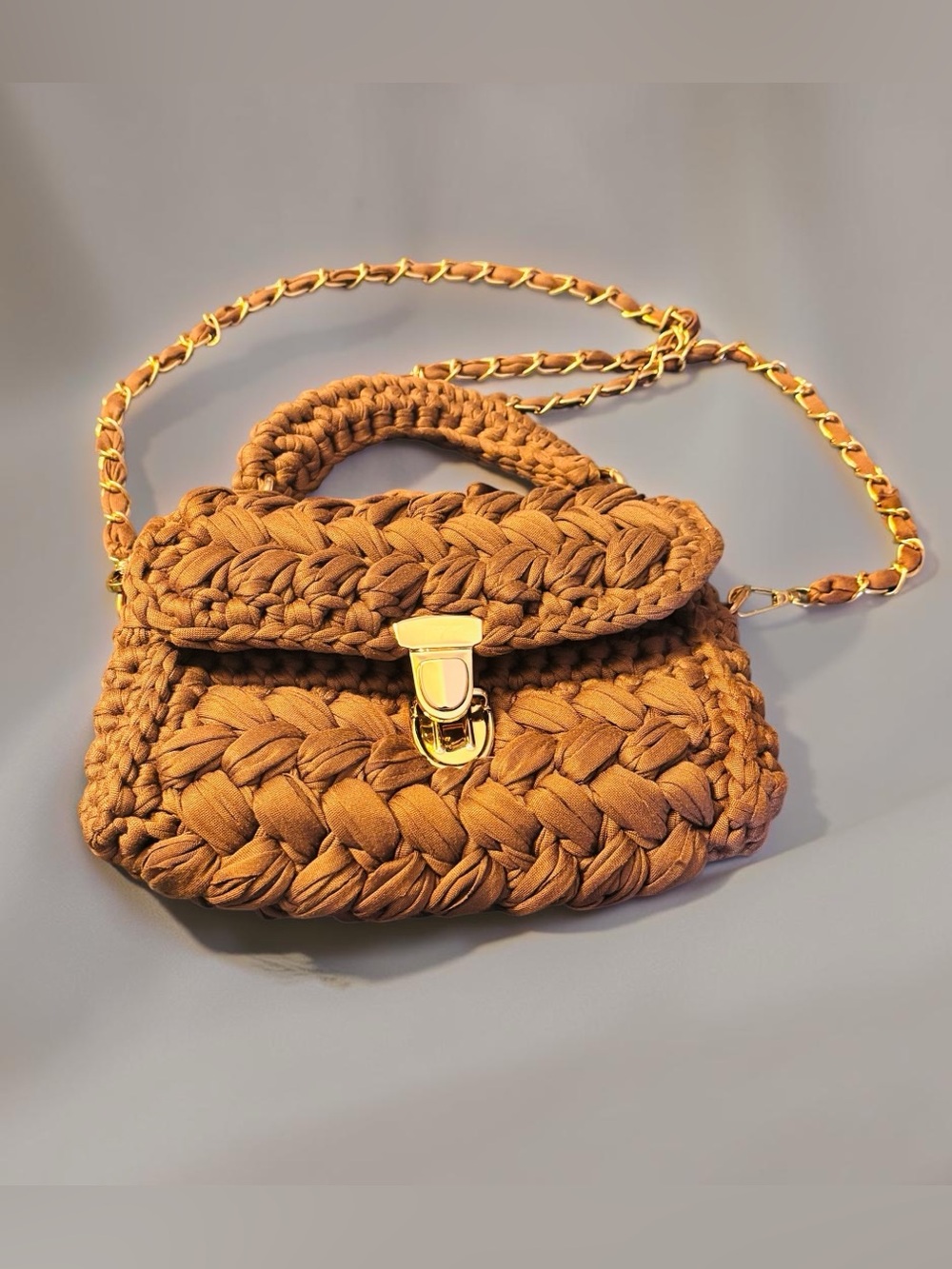 Woven Crossbody Bag with Chain Shoulder Strap